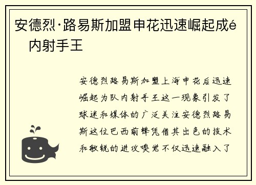 安德烈·路易斯加盟申花迅速崛起成队内射手王